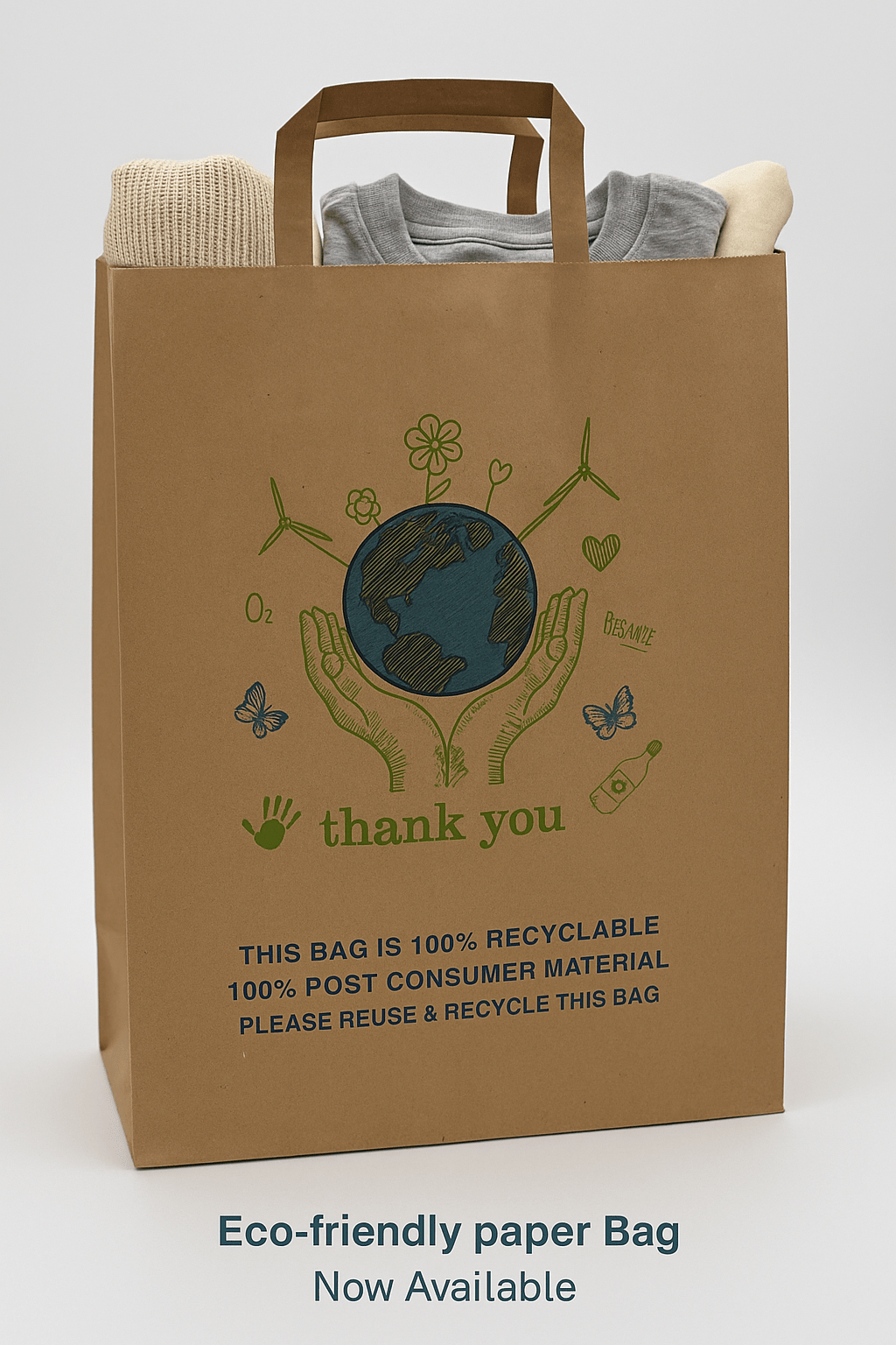 13 x 7 x 17 Kraft Paper Bags – Flat Handle, 100% Recyclable, Eco - Friendly - Jet Paper Bags