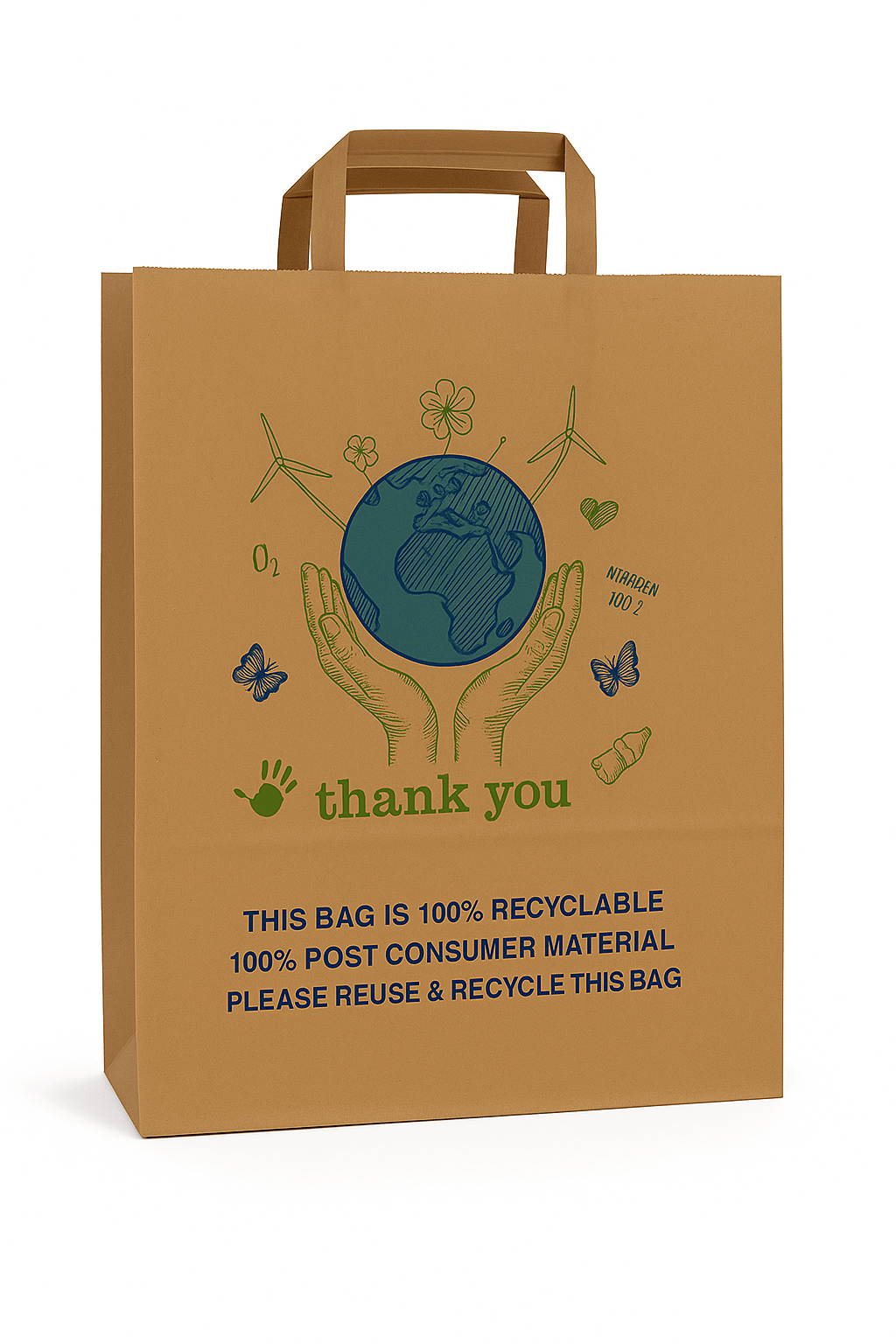 13 x 7 x 17 Kraft Paper Bags – Flat Handle, 100% Recyclable, Eco - Friendly - Jet Paper Bags