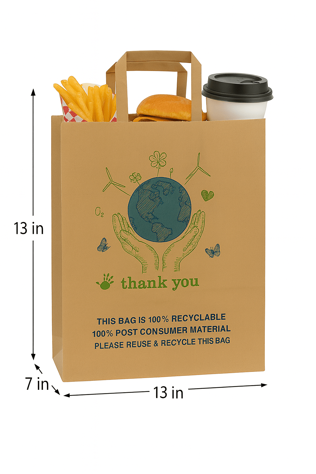 13 x 7 x 17 Kraft Paper Bags – Flat Handle, 100% Recyclable, Eco - Friendly - Jet Paper Bags