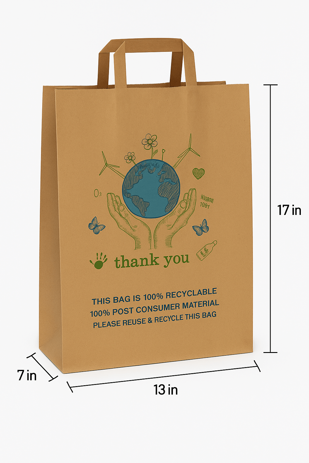 13 x 7 x 17 Kraft Paper Bags – Flat Handle, 100% Recyclable, Eco - Friendly - Jet Paper Bags