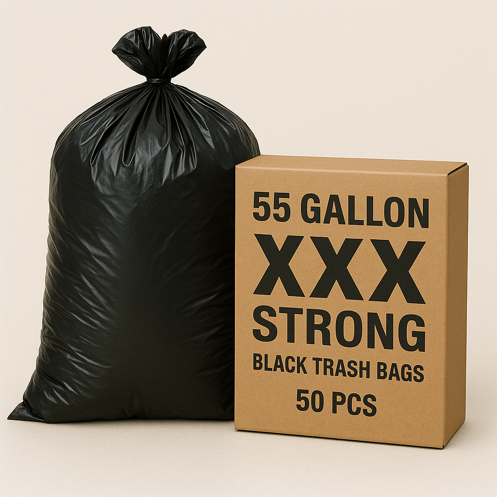 55 Gallon XXX Strong Black Trash Bags – Heavy Duty Contractor Grade (50 & 100 PCS) - Jet Paper Bags