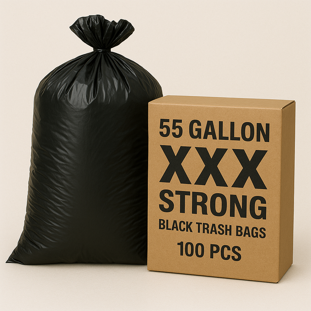 55 Gallon XXX Strong Black Trash Bags – Heavy Duty Contractor Grade (50 & 100 PCS)