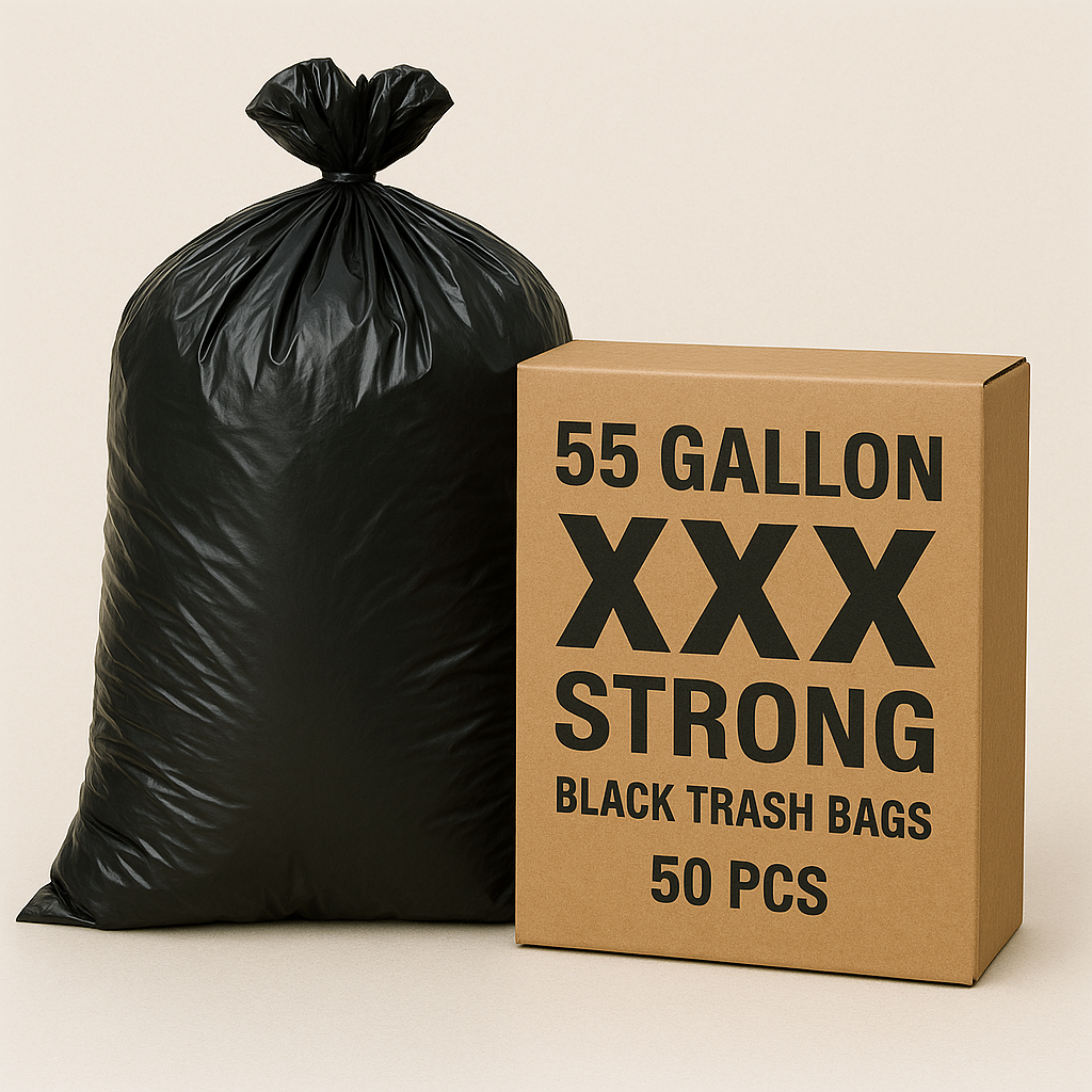 55 Gallon XXX Strong Black Trash Bags – Heavy Duty Contractor Grade (50 & 100 PCS)