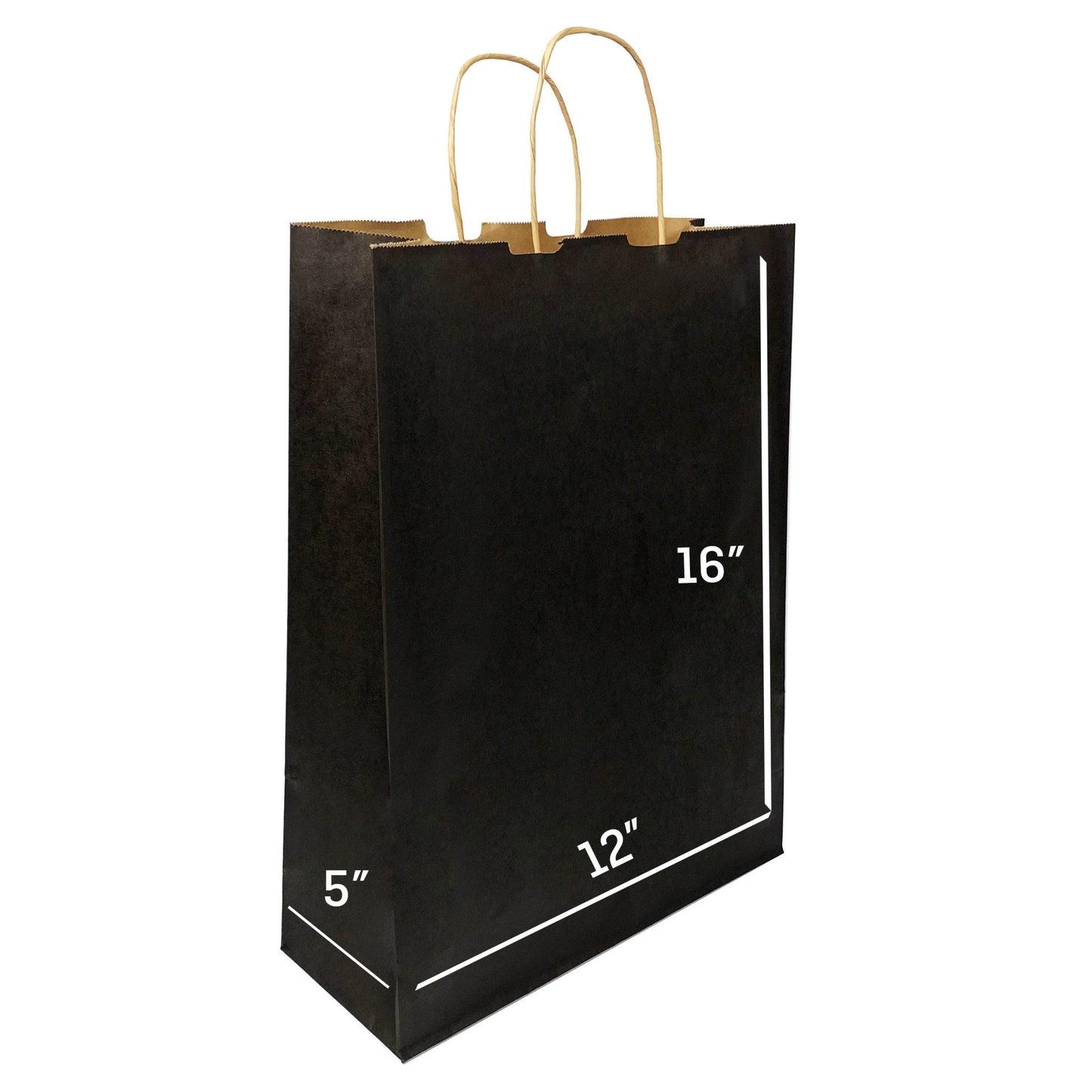 BLACK Colored Paper Bags with Twisted Handles - 12" x 5" x 16H“ - Jet Paper Bags