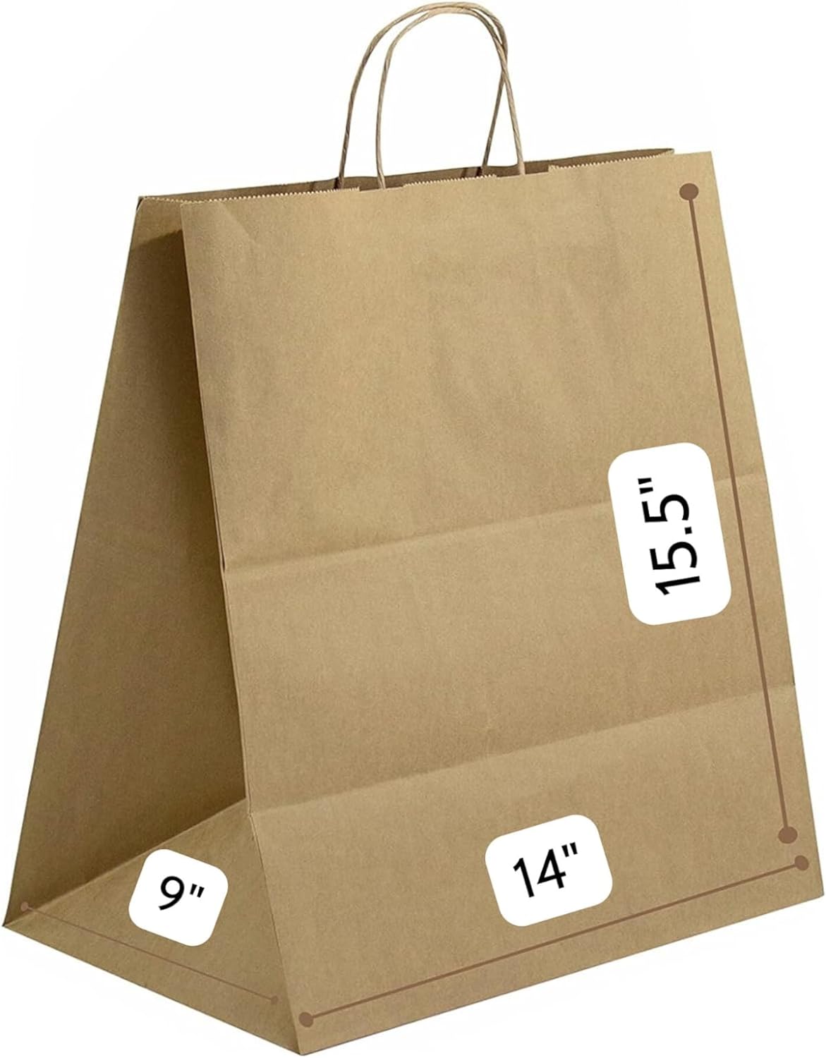 BROWN Paper Bags with Twisted Handles - EDEN - 14" x 9" x 15.5"H - Jet Paper Bags