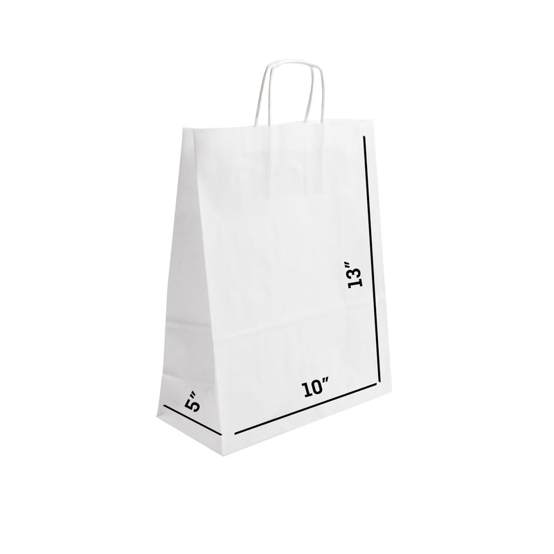 WHITE Paper Bags with Twisted Handles -FINA- 10" x 5" x 13"H