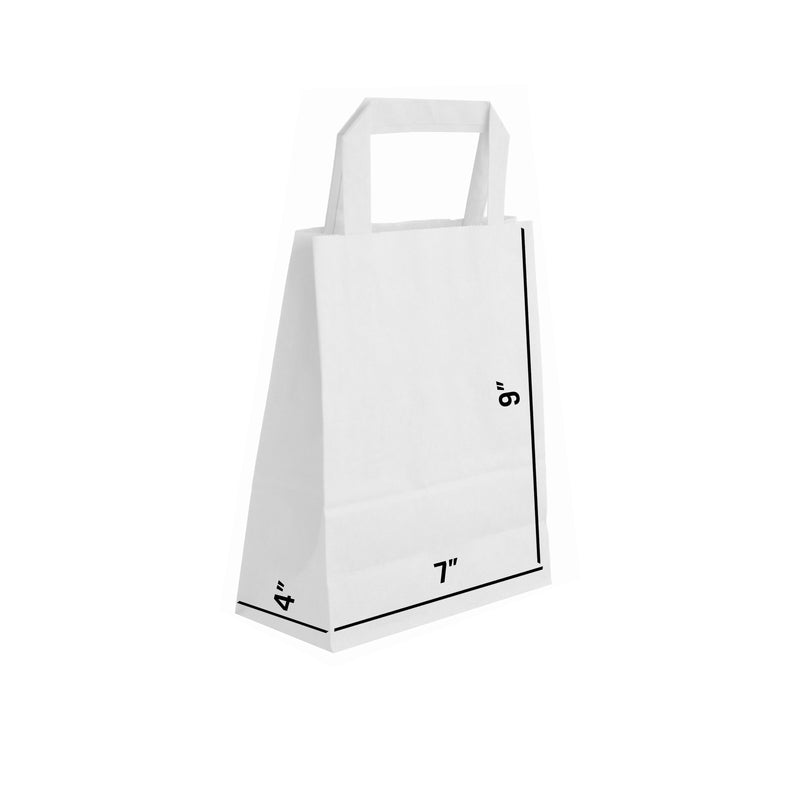 WHITE Paper Bags with Flat Handles -GEO-7x4x9