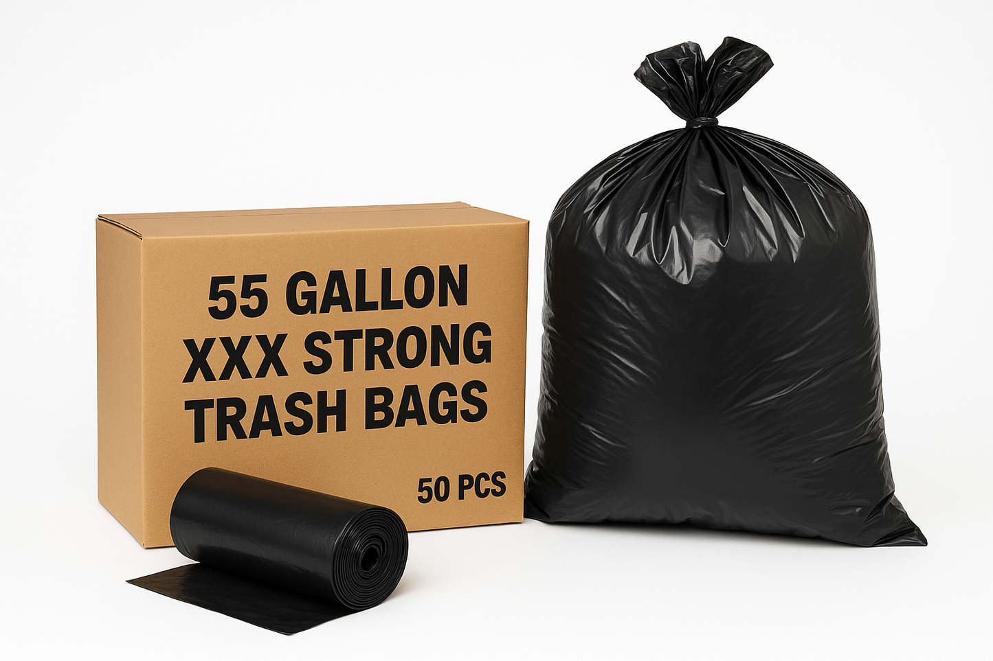 55 Gallon XXX Strong Black Trash Bags – Heavy Duty Contractor Grade (50 & 100 PCS)