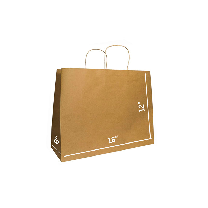 BROWN Paper Bags with Twisted Handles -LOLA-16" x 6" x 12"H