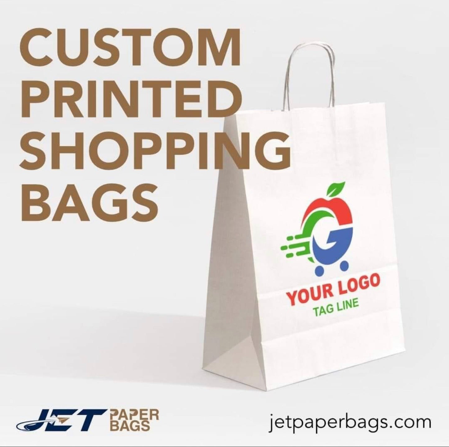 WHITE Paper Bags with Flat Handles - RAY - 11" x 6" x 11.5"H - Jet Paper Bags