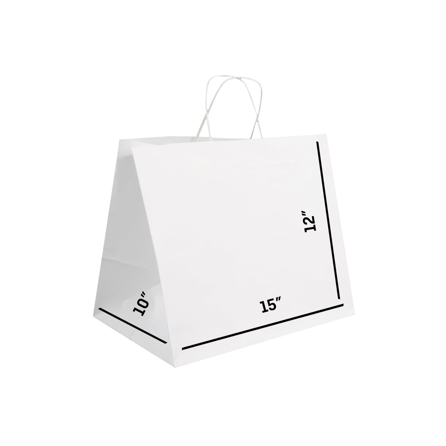 WHITE Paper Bags with Twisted Handles - HYDI - 15" x 10" x 12" H - Jet Paper Bags