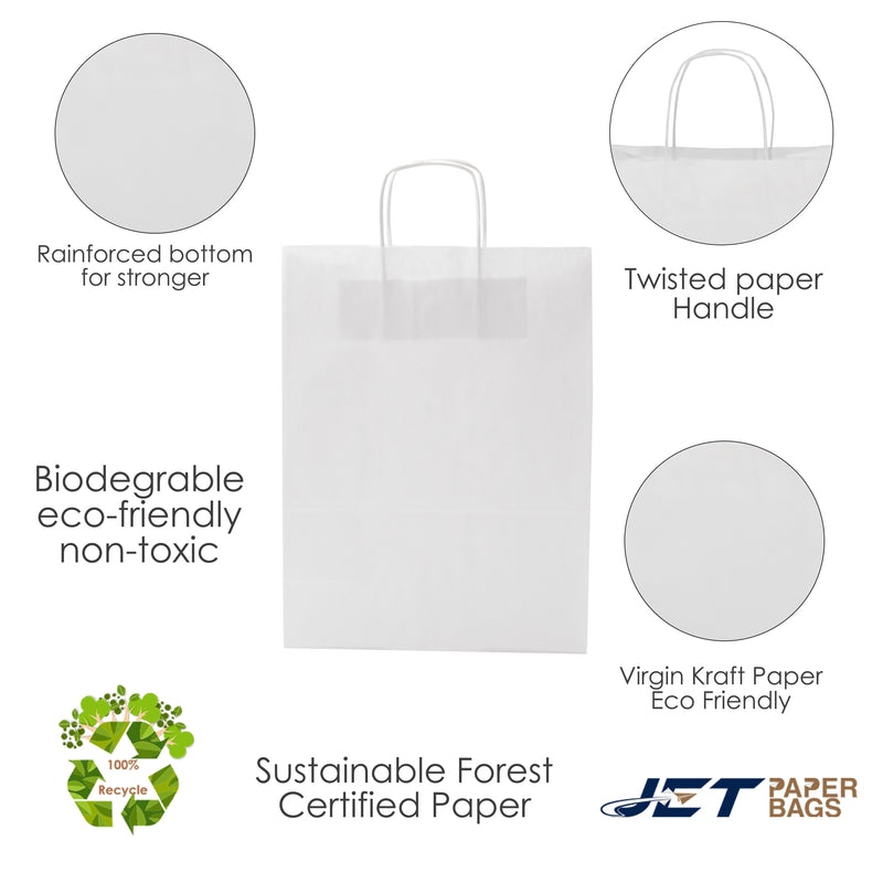 WHITE Paper Bags with Twisted Handles -FINA- 10" x 5" x 13"H