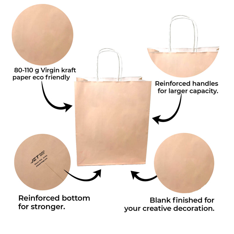 PINK Colored Paper Bags with Twisted Handles - 10" x 5" x 12H"