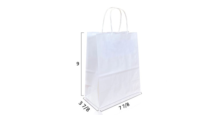 WHITE Paper Bags with Twisted Handles -BORA-8" x 4" x 9"H