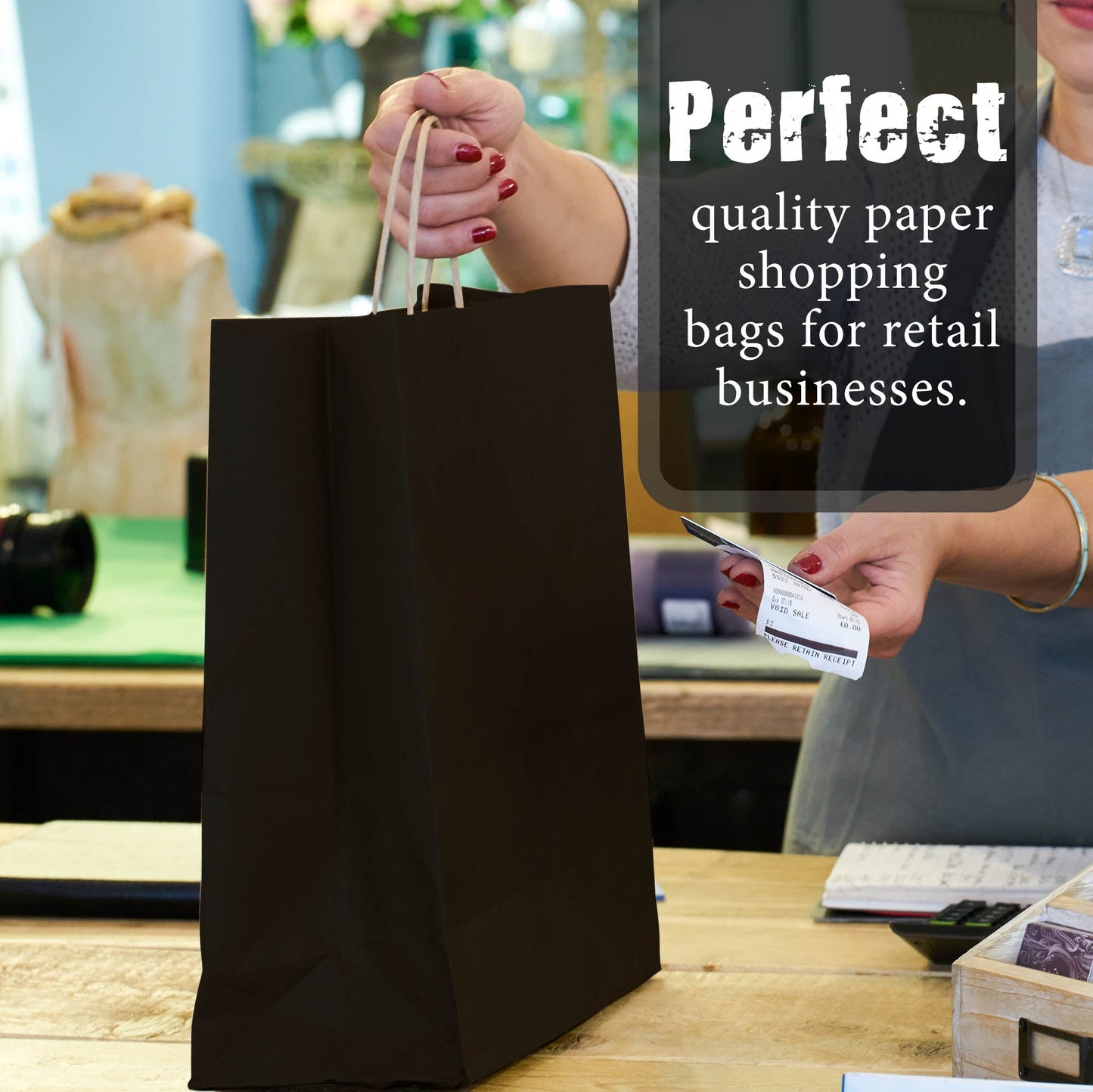 BLACK Colored Paper Bags with Twisted Handles - 12" x 5" x 16H“ - Jet Paper Bags