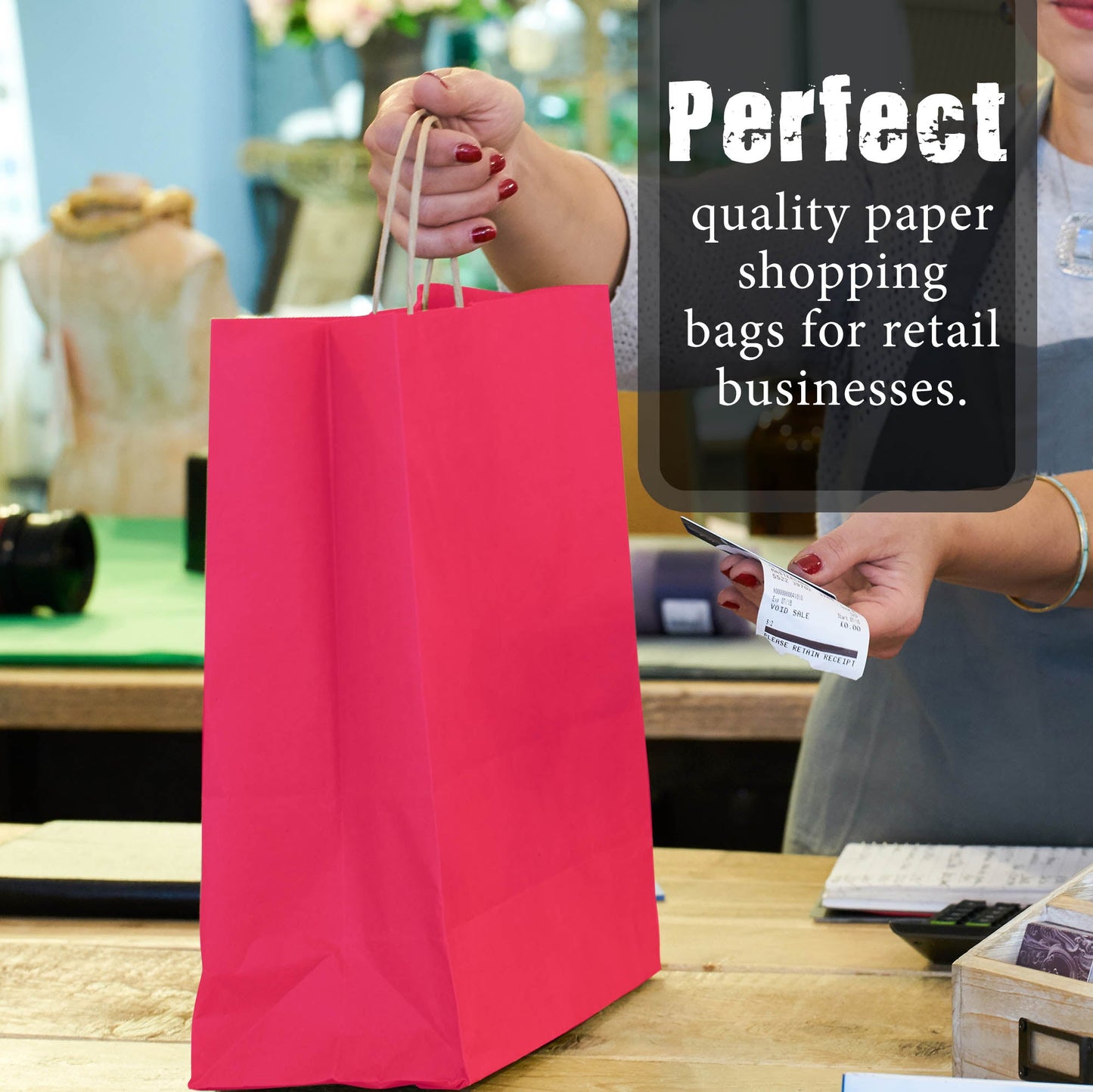 Bright Pink (Fuchsia) Colored Paper Bag with Twisted Handles - 10" x 5" x 12H" - Jet Paper Bags