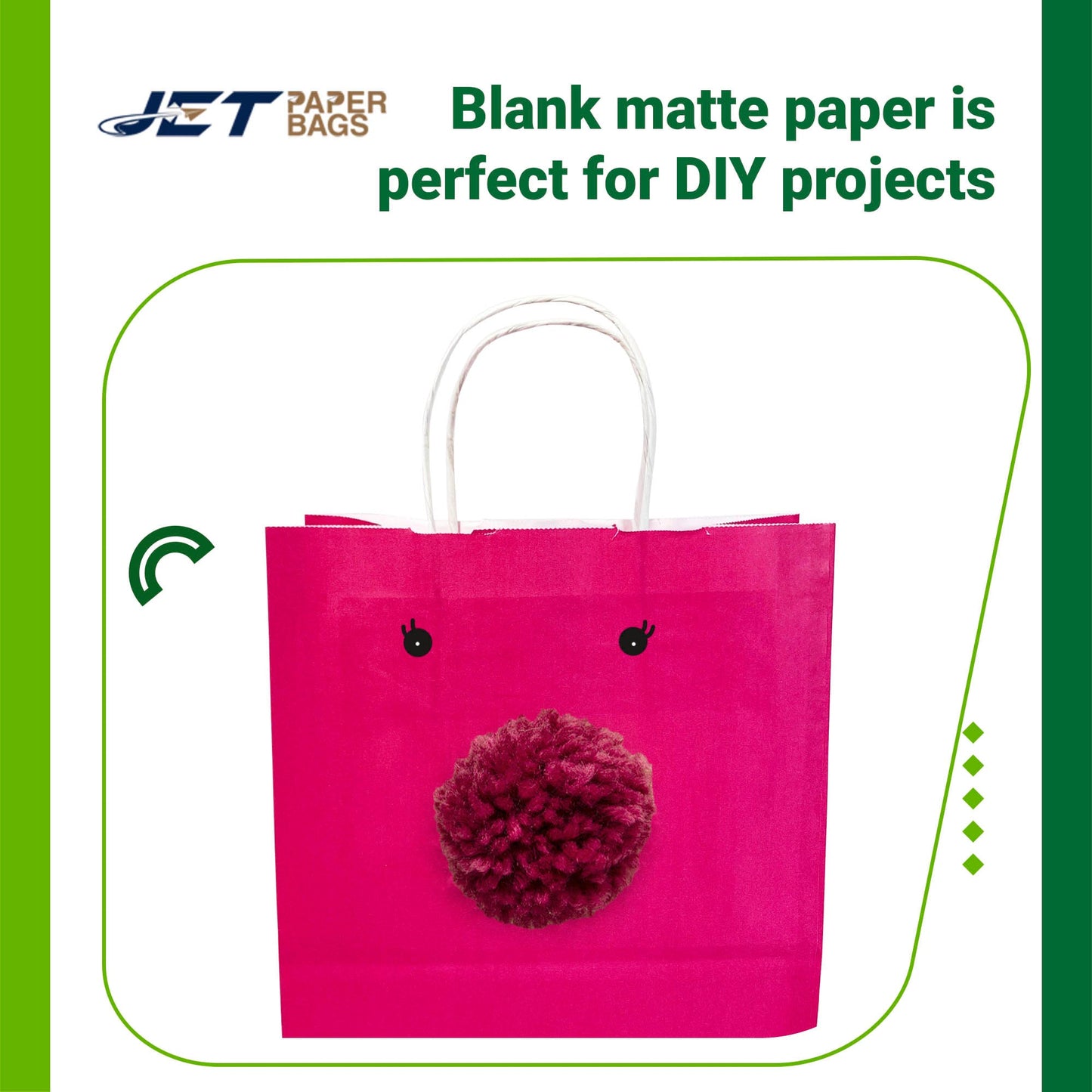 Bright Pink (Fuchsia) Colored Paper Bag with Twisted Handles - 10" x 5" x 12H" - Jet Paper Bags