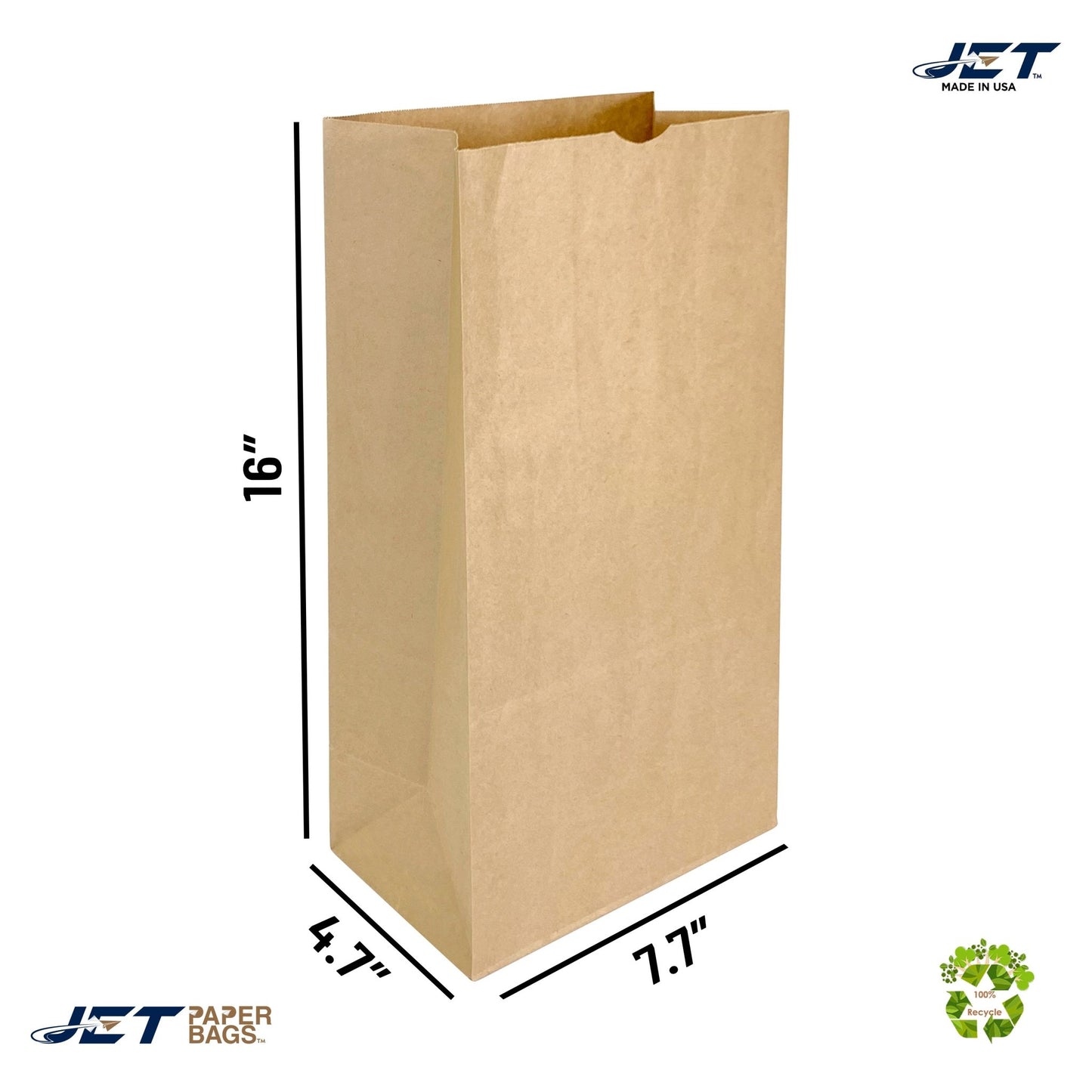 Brown Paper Bags: Durable, Eco - Friendly, Made in USA - Size 16 - Jet Paper Bags
