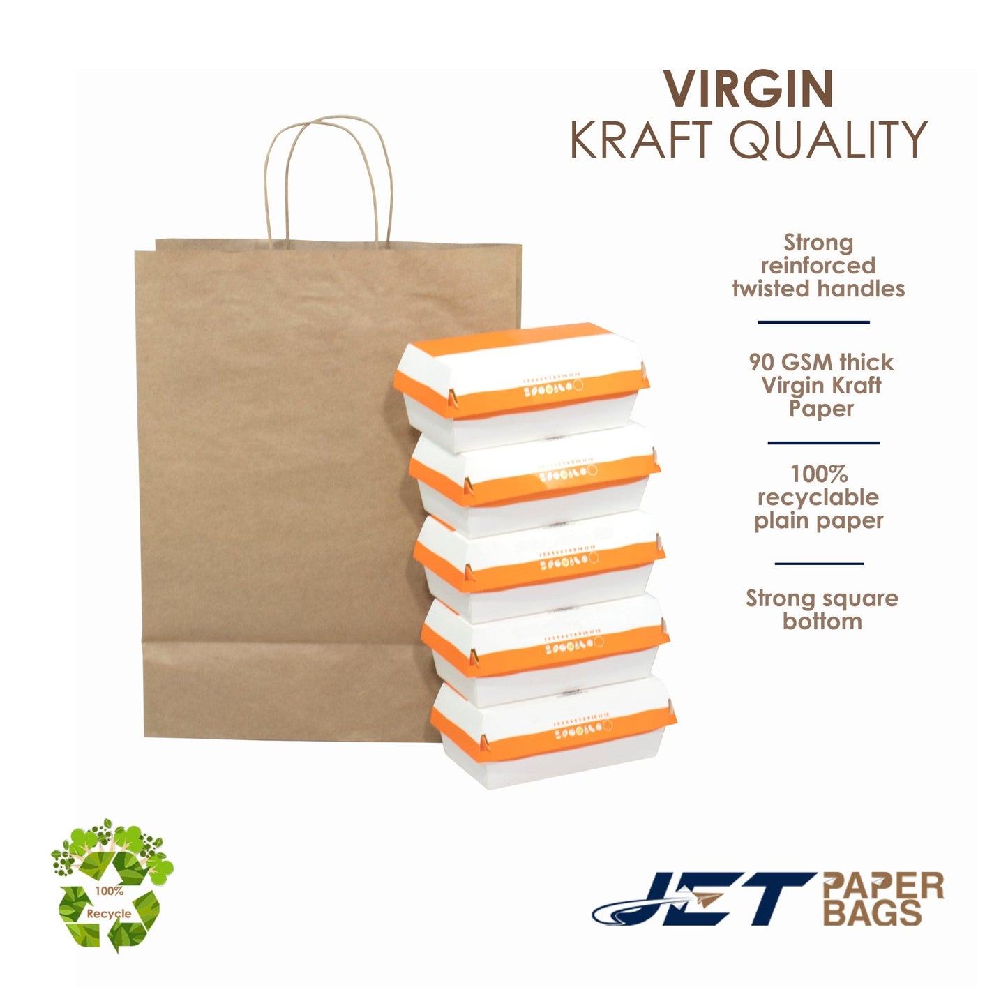 BROWN Paper Bags with Twisted Handles - ALMA - 13" x 7" x 17H" - Jet Paper Bags