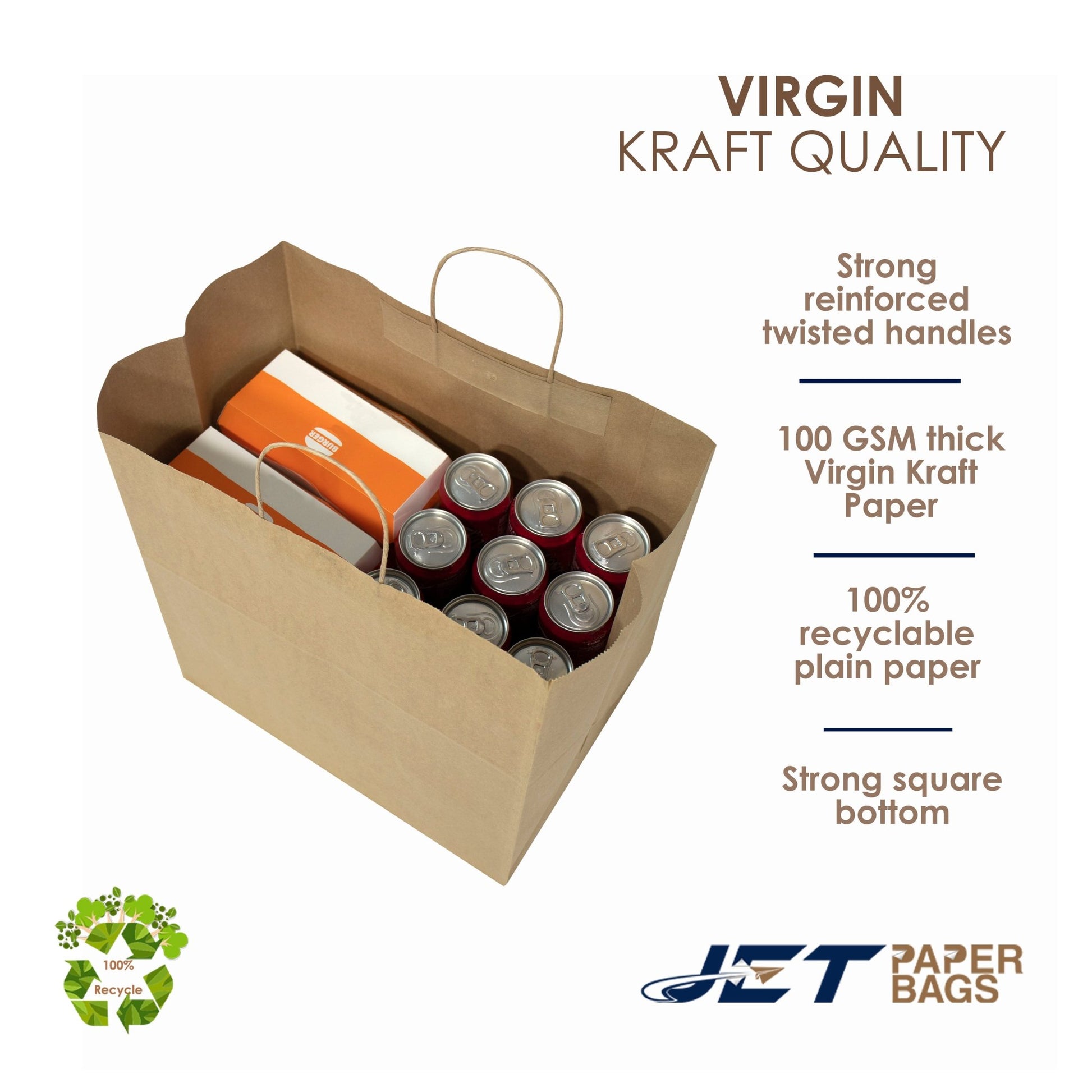 BROWN Paper Bags with Twisted Handles - EDEN - 14" x 9" x 15.5"H - Jet Paper Bags