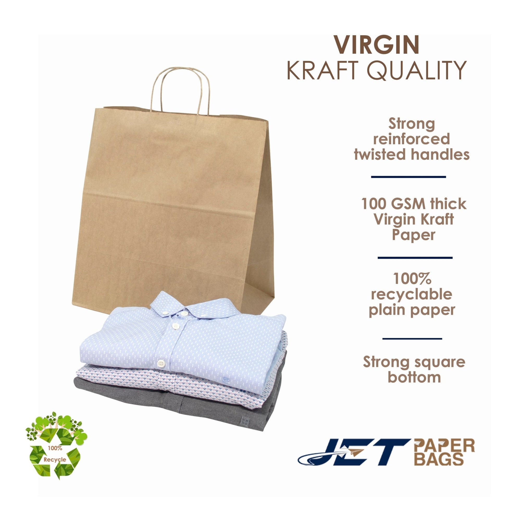 BROWN Paper Bags with Twisted Handles - EDEN - 14" x 9" x 15.5"H - Jet Paper Bags