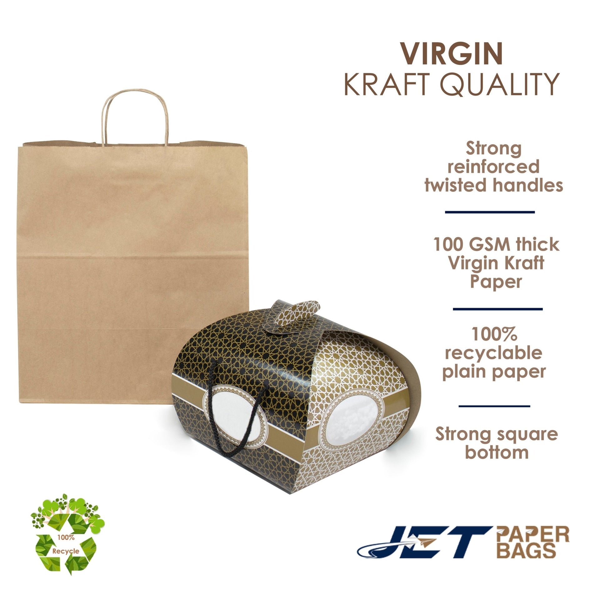 BROWN Paper Bags with Twisted Handles - EDEN - 14" x 9" x 15.5"H - Jet Paper Bags