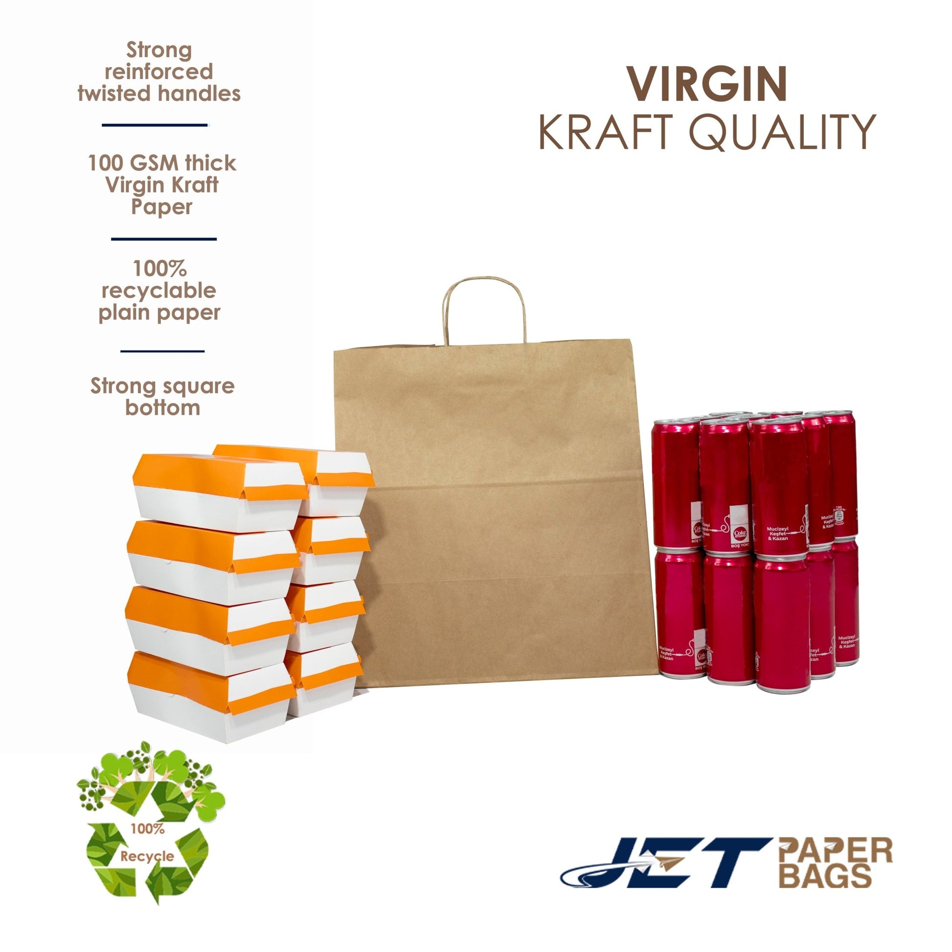 BROWN Paper Bags with Twisted Handles - EDEN - 14" x 9" x 15.5"H - Jet Paper Bags