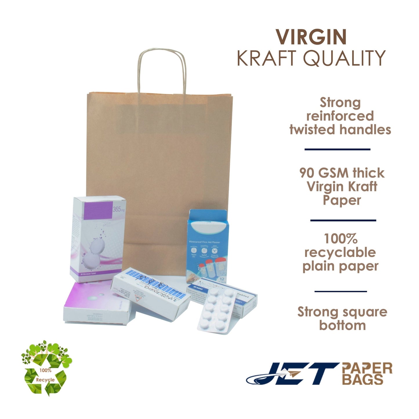 BROWN Paper Bags with twisted Handles - ELLA - 10" x 5" x 13"H - Jet Paper Bags