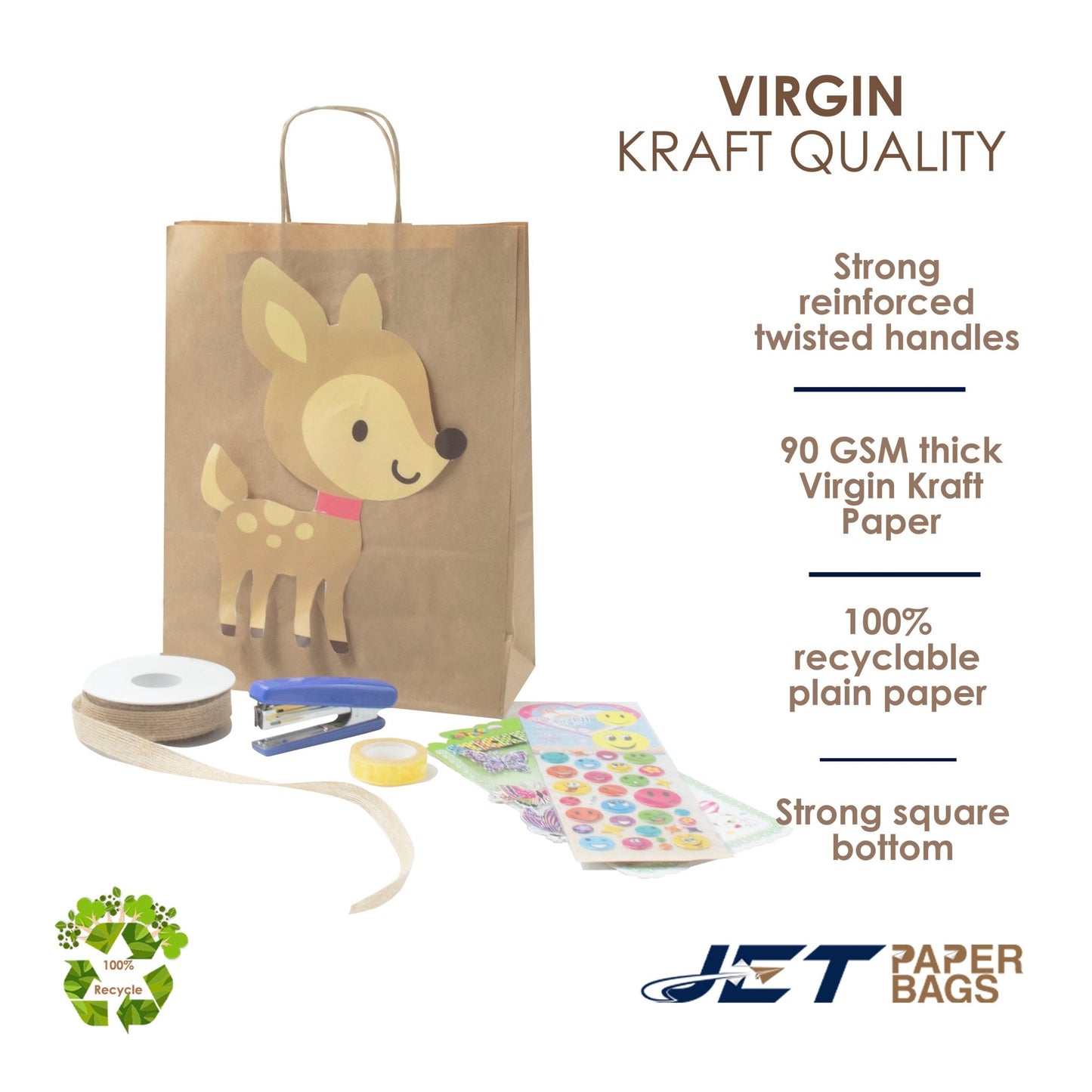 BROWN Paper Bags with twisted Handles - ELLA - 10" x 5" x 13"H - Jet Paper Bags