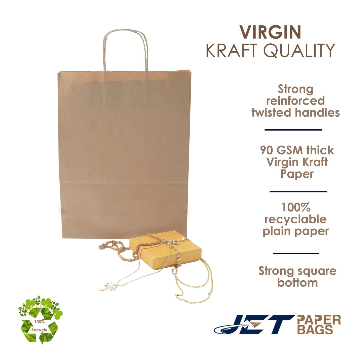 BROWN Paper Bags with twisted Handles - ELLA - 10" x 5" x 13"H - Jet Paper Bags