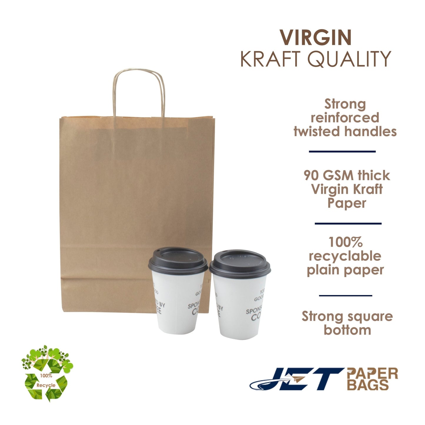 BROWN Paper Bags with twisted Handles - ELLA - 10" x 5" x 13"H - Jet Paper Bags