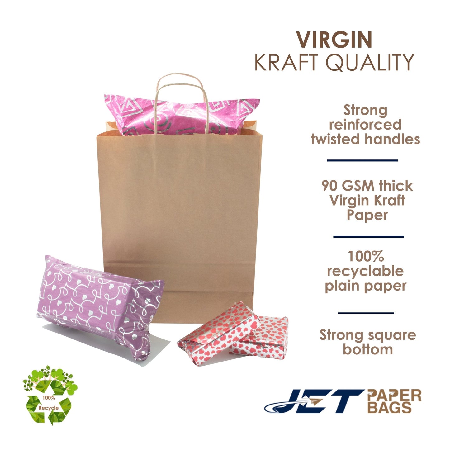 BROWN Paper Bags with twisted Handles - ELLA - 10" x 5" x 13"H - Jet Paper Bags