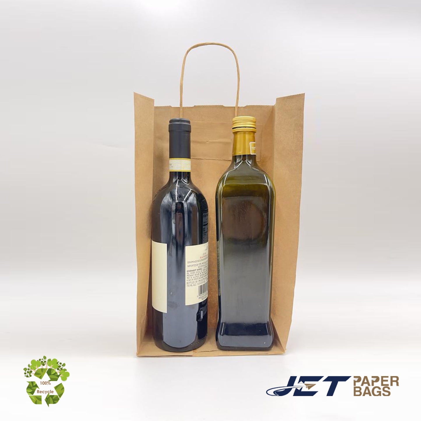 BROWN Paper Bags with Twisted Handles - JADE - 7.50" x 3.25" x 12.75"H - Jet Paper Bags