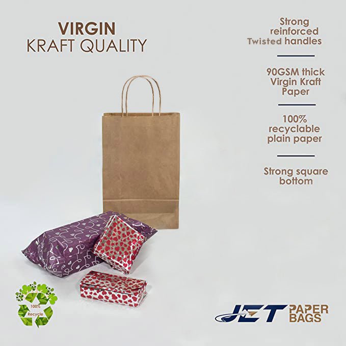 BROWN Paper Bags with Twisted Handles - JADE - 7.50" x 3.25" x 12.75"H - Jet Paper Bags