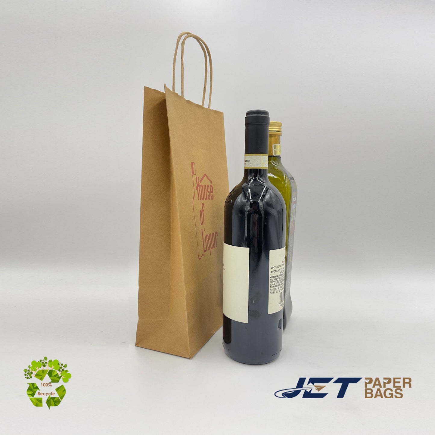 BROWN Paper Bags with Twisted Handles - JADE - 7.50" x 3.25" x 12.75"H - Jet Paper Bags