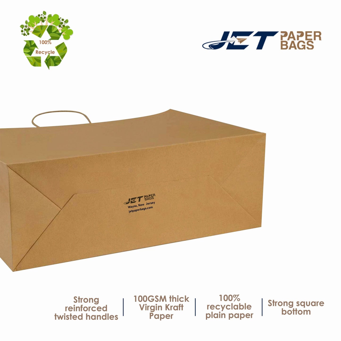 BROWN Paper Bags with Twisted Handles - LOLA - 16" x 6" x 12"H - Jet Paper Bags