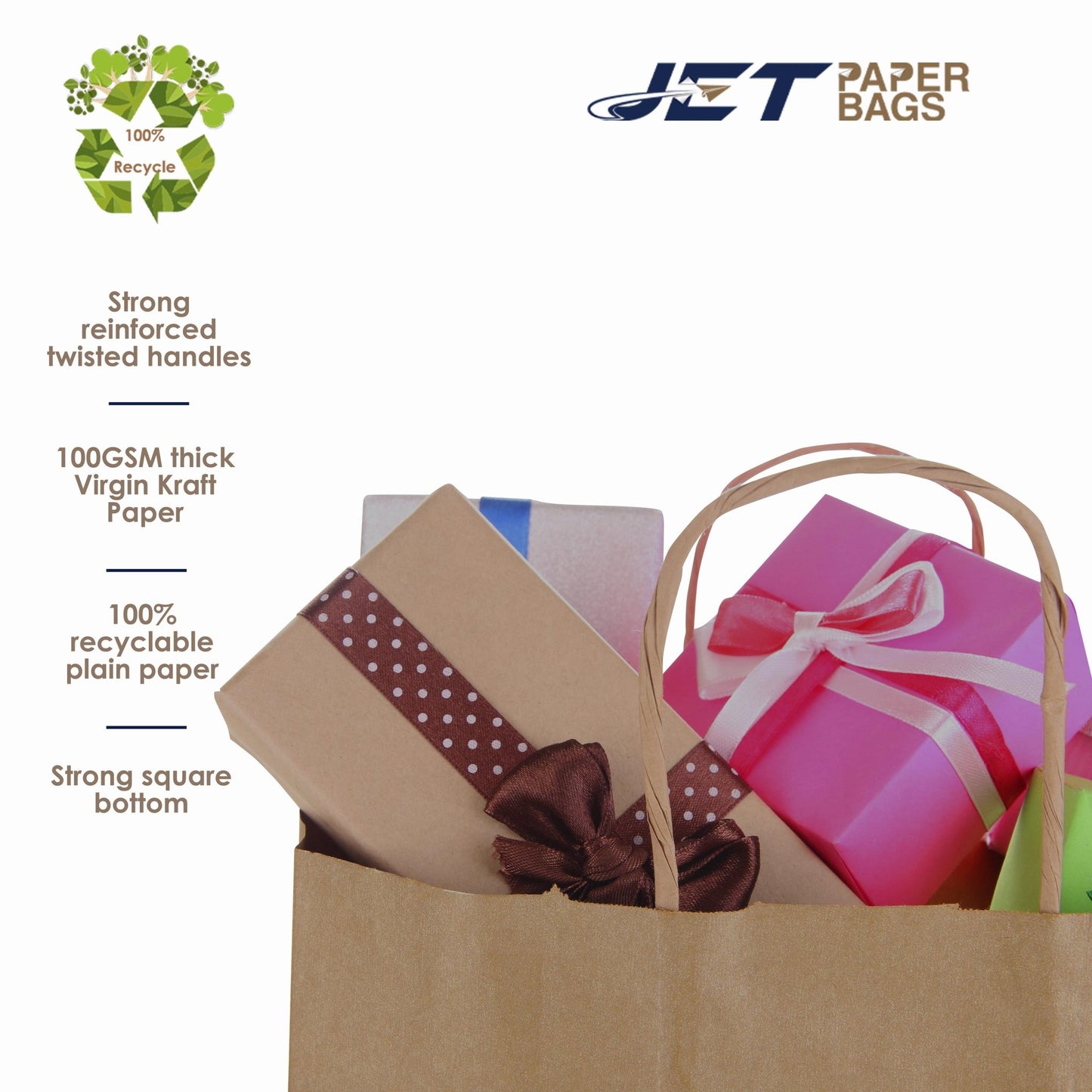 BROWN Paper Bags with Twisted Handles - LOLA - 16" x 6" x 12"H - Jet Paper Bags