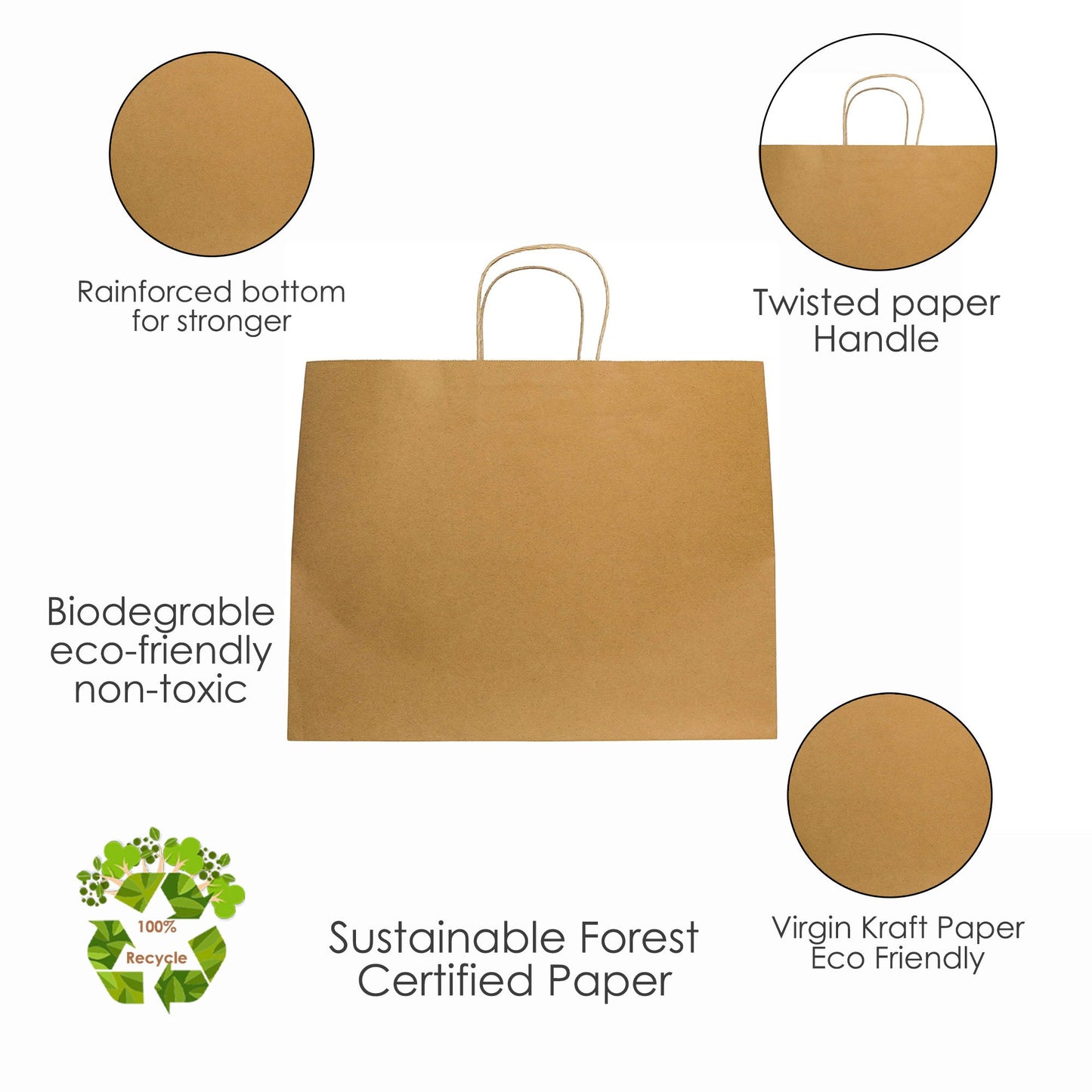 BROWN Paper Bags with Twisted Handles - LOLA - 16" x 6" x 12"H - Jet Paper Bags