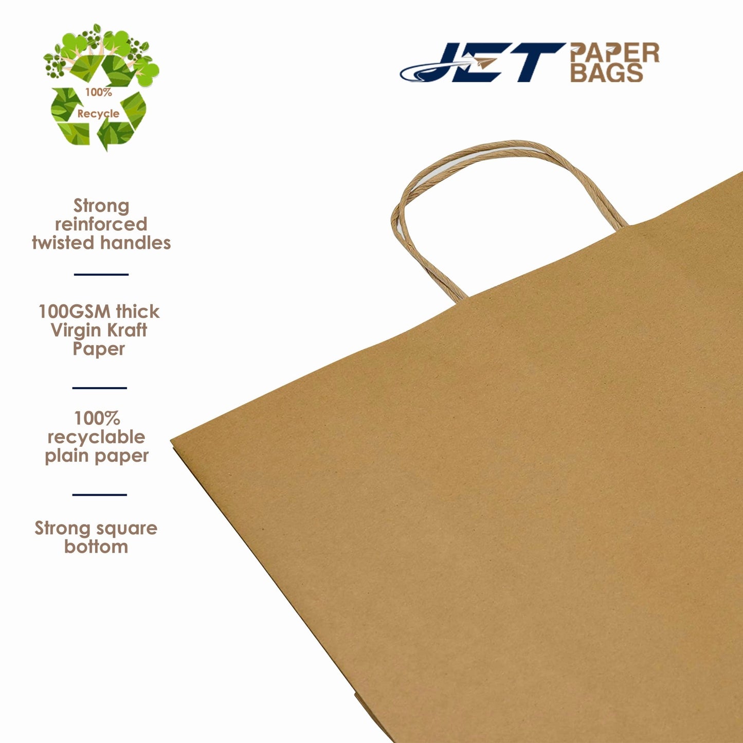 BROWN Paper Bags with Twisted Handles - LOLA - 16" x 6" x 12"H - Jet Paper Bags