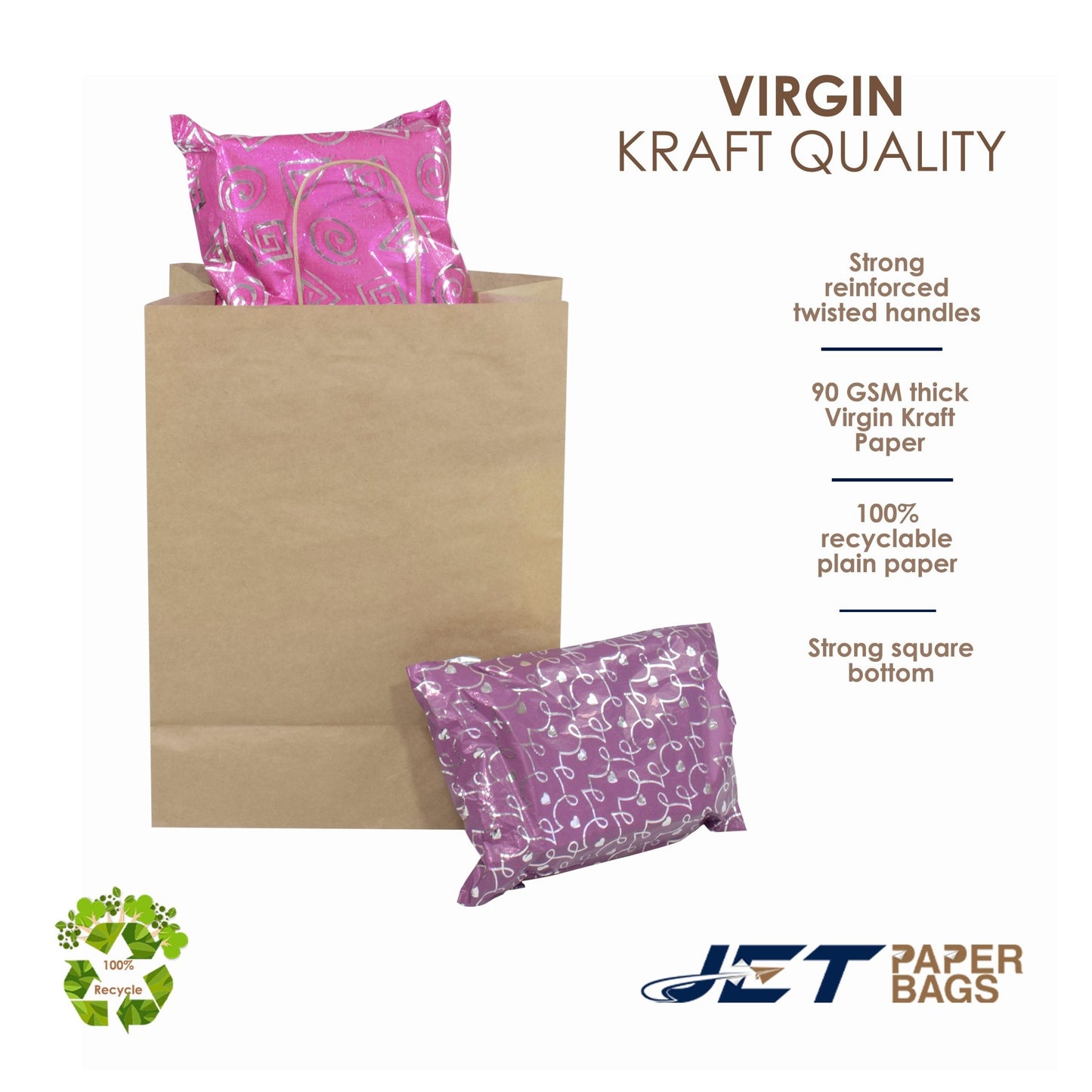 BROWN Paper Bags with Twisted Handles - MIRA - 13" x 7" x 17H" - Jet Paper Bags