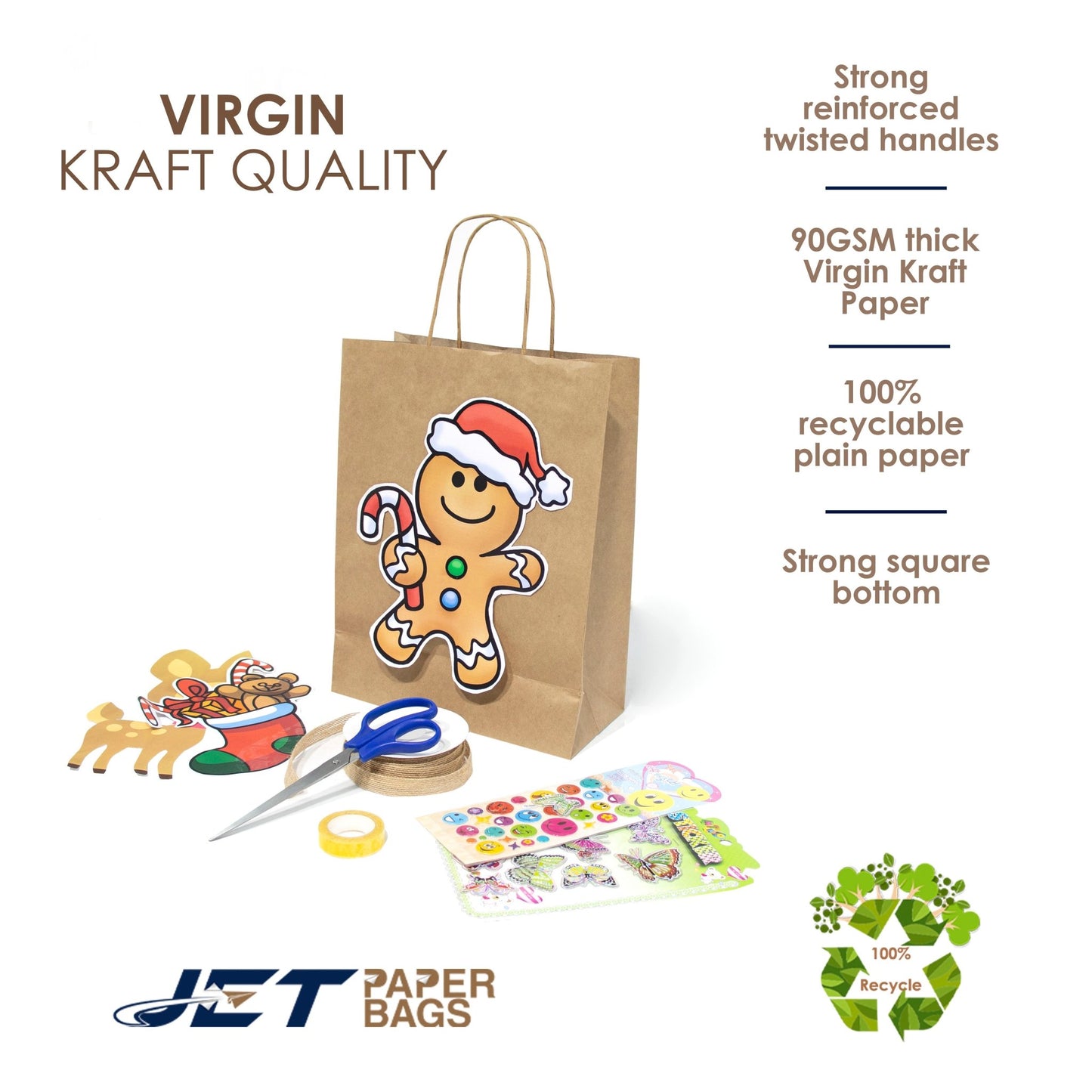 BROWN Paper Bags with Twisted Handles - MIRA - 13" x 7" x 17H" - Jet Paper Bags