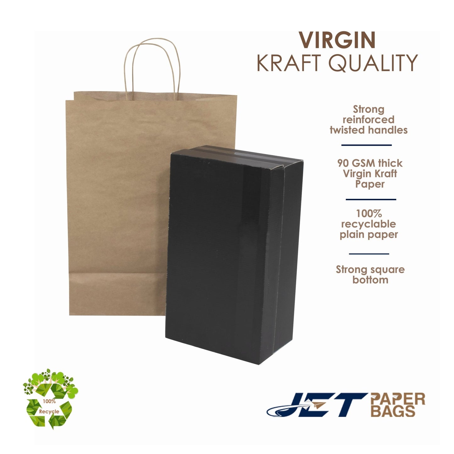 BROWN Paper Bags with Twisted Handles - MIRA - 13" x 7" x 17H" - Jet Paper Bags