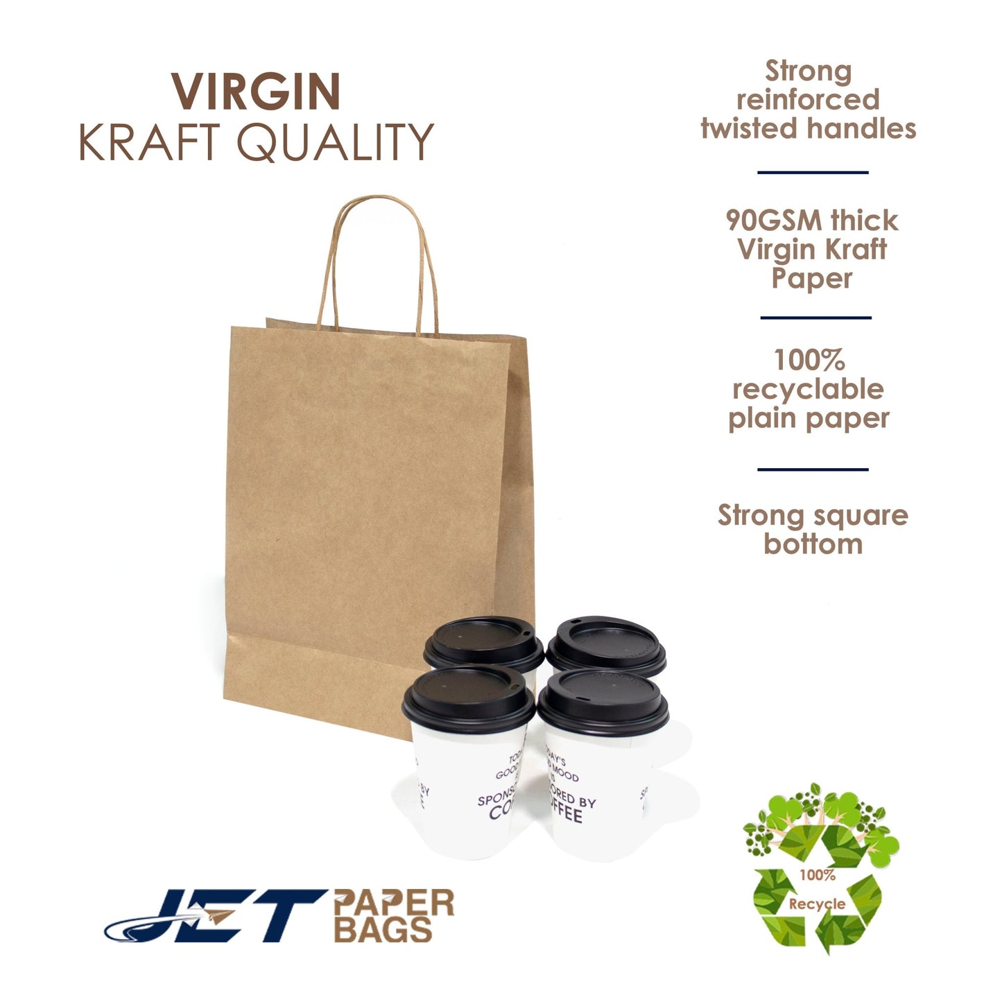 BROWN Paper Bags with Twisted Handles - MIRA - 13" x 7" x 17H" - Jet Paper Bags
