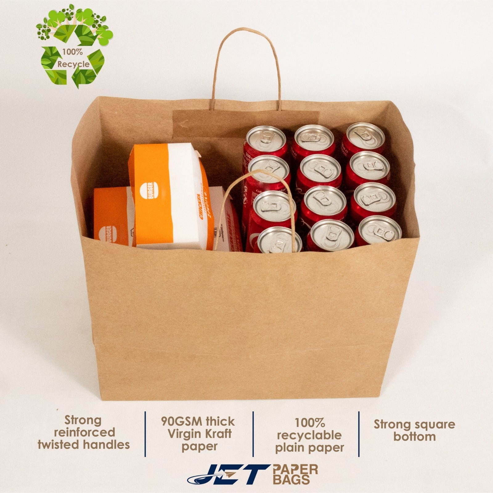 BROWN Paper Bags with Twisted Handles - ZARA - 15" x 10" x 12H" - Jet Paper Bags