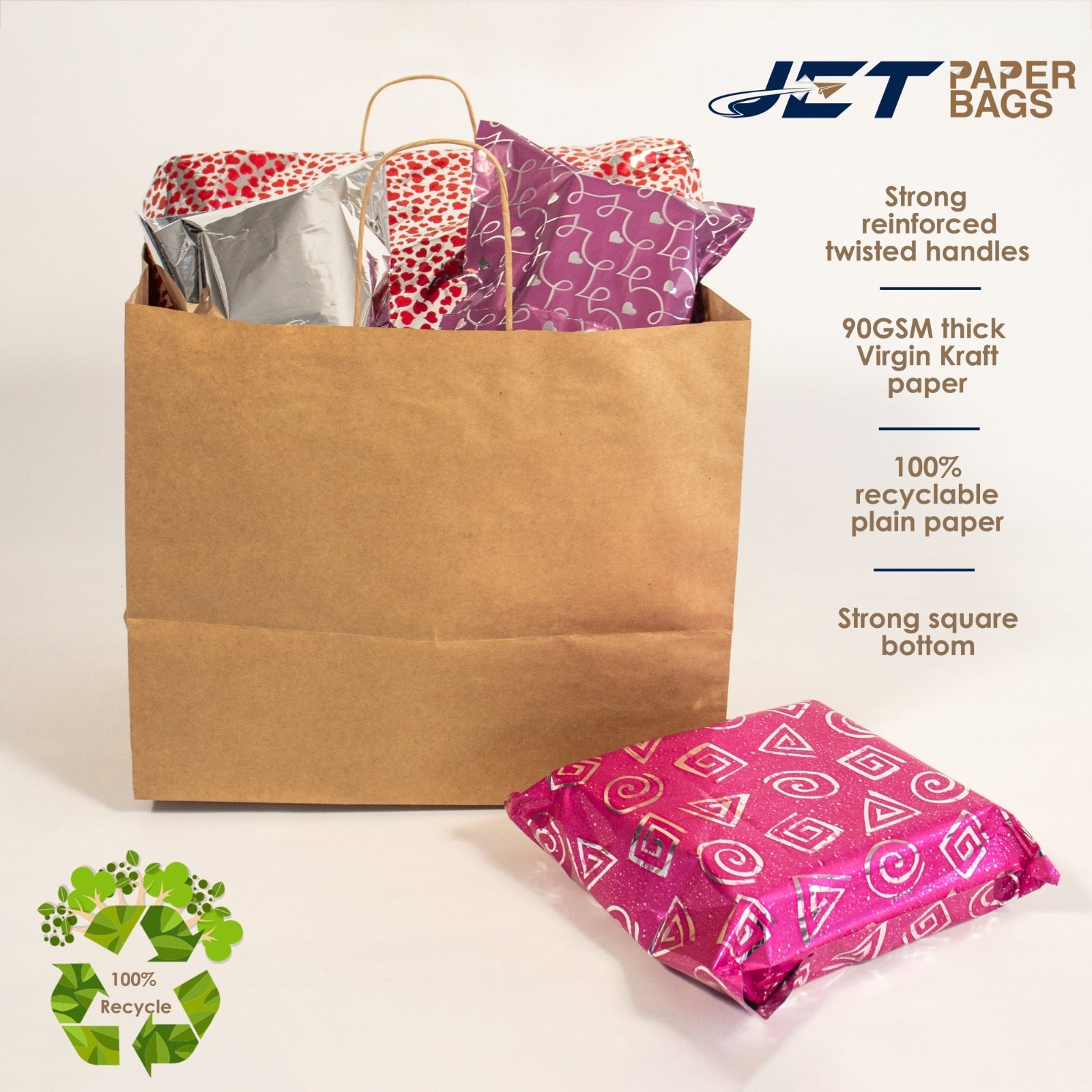 BROWN Paper Bags with Twisted Handles - ZARA - 15" x 10" x 12H" - Jet Paper Bags