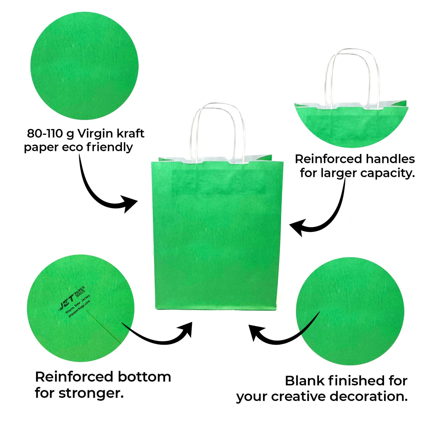 GREEN Colored Paper Bags with Twisted Handles - 10" x 5" x 12H“ - Jet Paper Bags