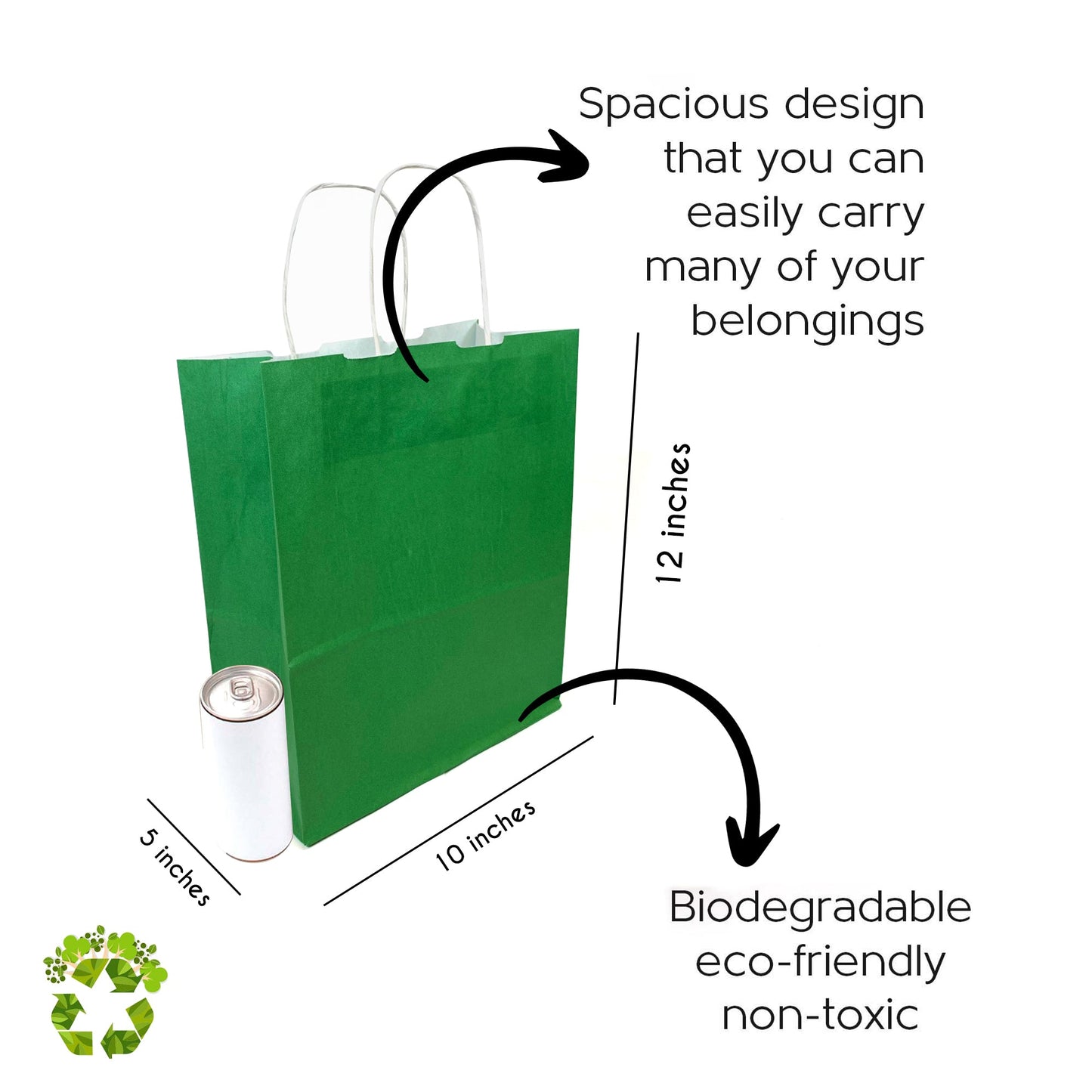 GREEN Colored Paper Bags with Twisted Handles - 10" x 5" x 12H“ - Jet Paper Bags