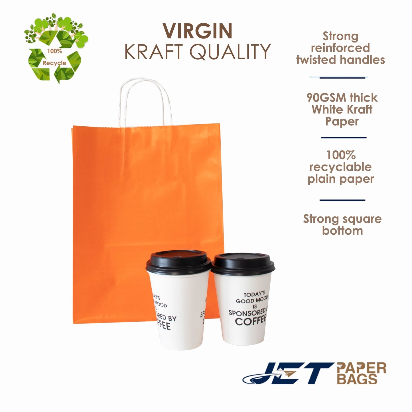 ORANGE Colored Paper Bag with Twisted Handles - 10" x 5" x 12H“ - Jet Paper Bags