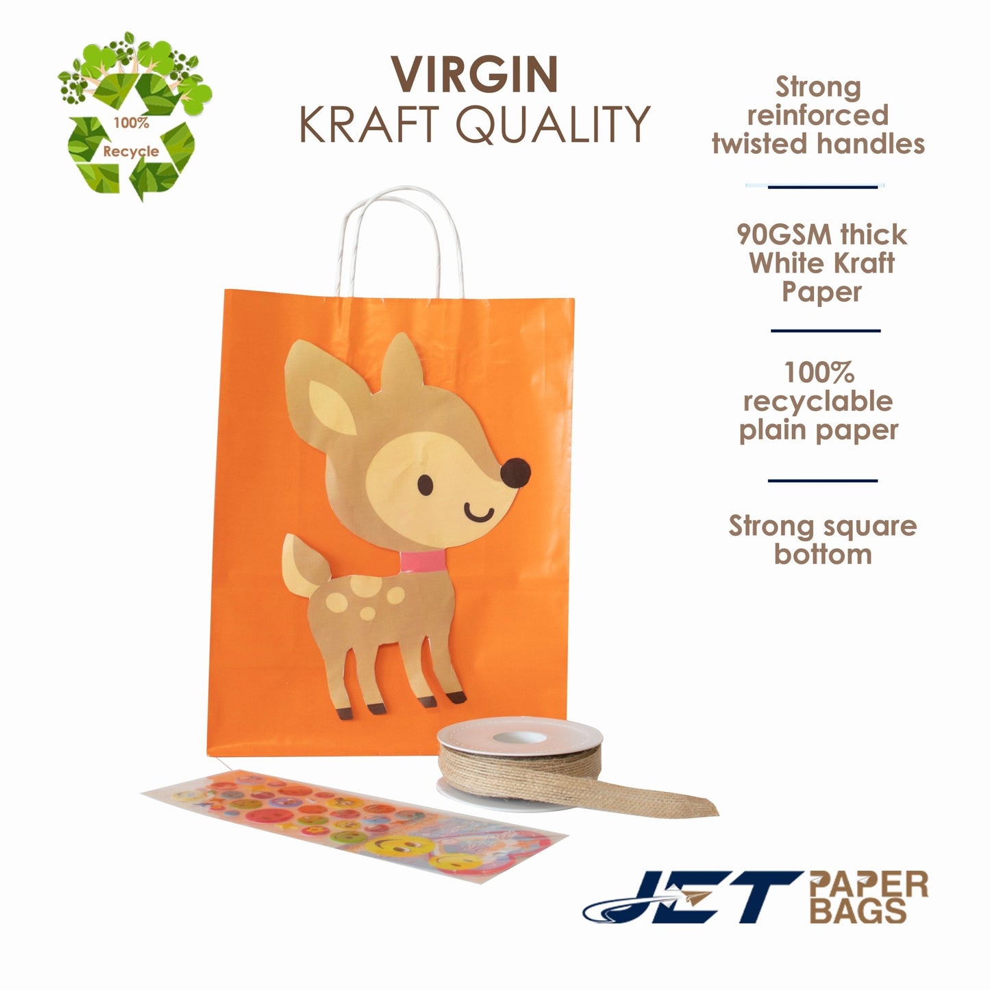 ORANGE Colored Paper Bag with Twisted Handles - 10" x 5" x 12H“ - Jet Paper Bags