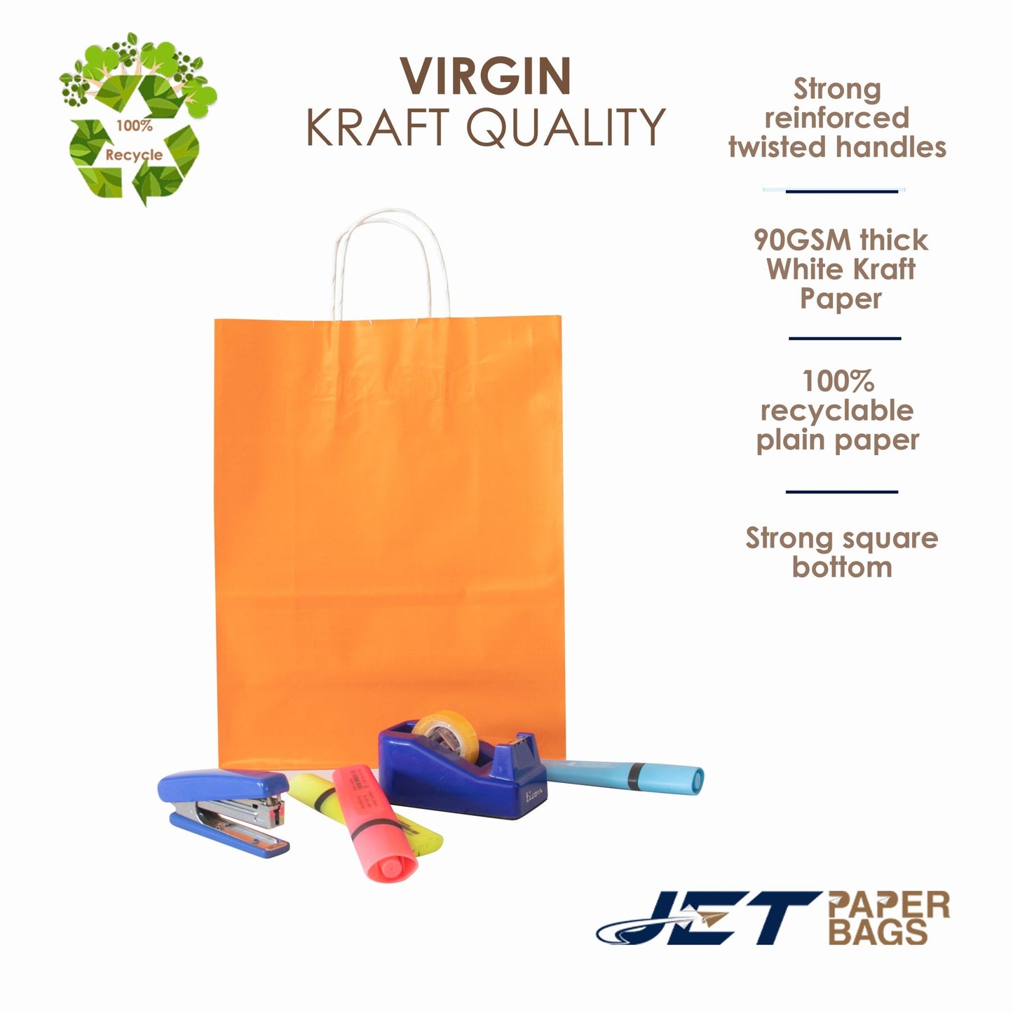 ORANGE Colored Paper Bag with Twisted Handles - 10" x 5" x 12H“ - Jet Paper Bags